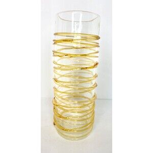 Vintage Clear Blown Art Glass Yellow Amber Threaded  12" Vase